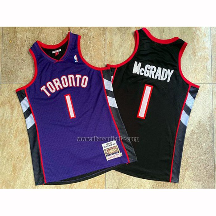 Camiseta Toronto Raptors Tracy McGrady NO 1 Hardwood Classics Throwback Negro Violeta